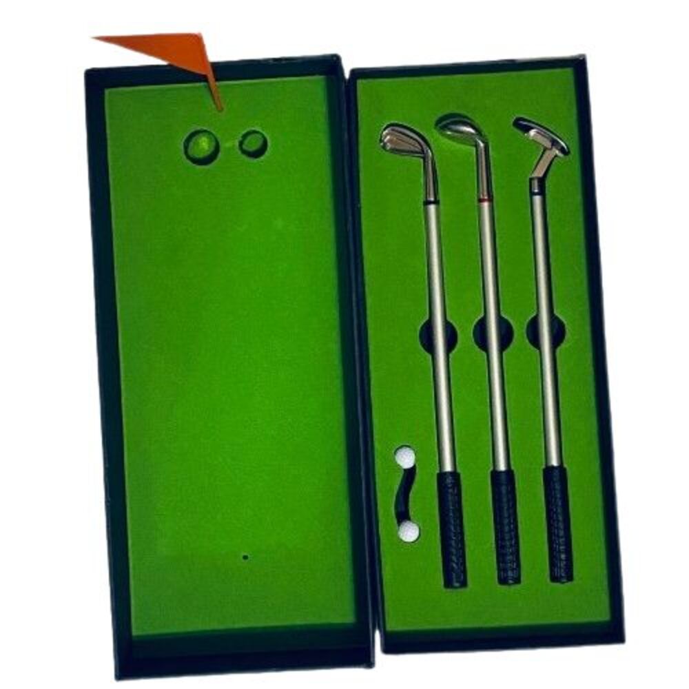 Mini Desktop Golf Pen Set with Putting Green Flag Three Pens With Two Golf Balls